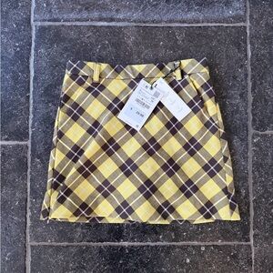 Zara Yellow and Brown Plaid Mini Skirt